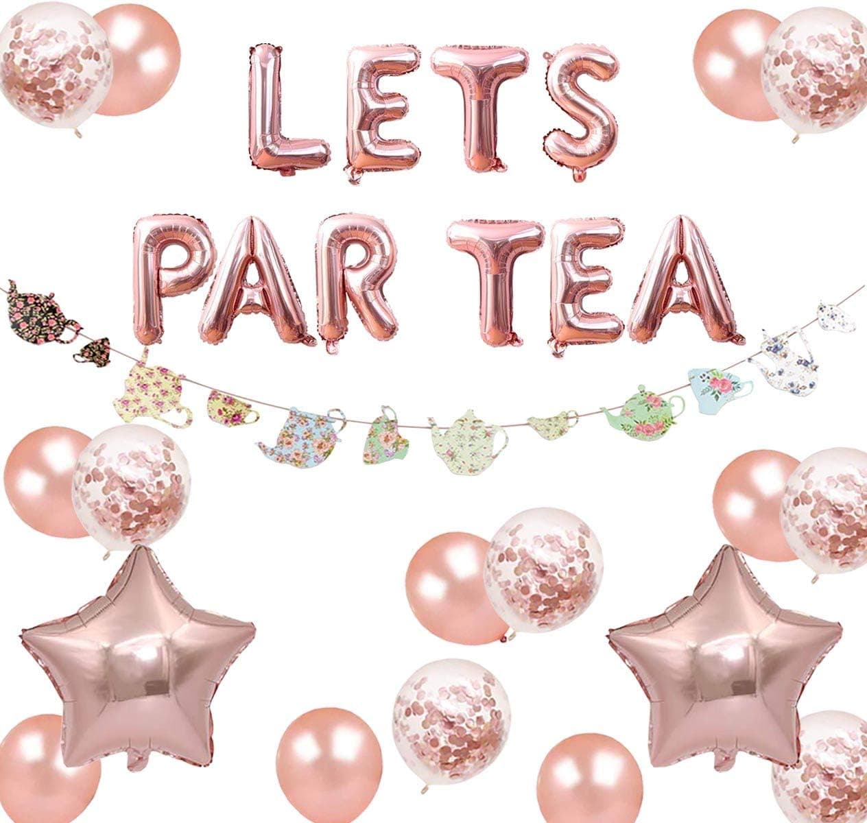 Let's Par Tea Balloons Lets Par-Tea Birthday Party Banner Decoration Set for Bridal Shower Engagement Bachelorette Teapot Teacups Tea Theme Party Supplies Decorations