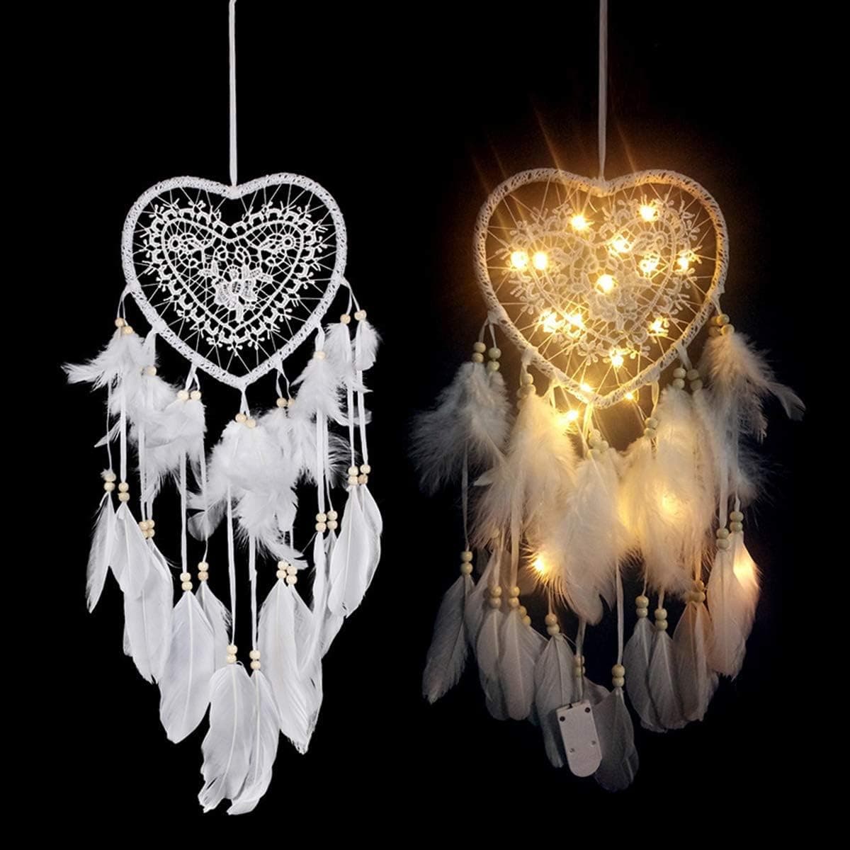 Dream Catchers for Bedroom Handmade Dreamcatcher with Light Tassel Wall Hanging Dreamcatchers Home Decor White Feather Dream Catcher for Wedding Decorations