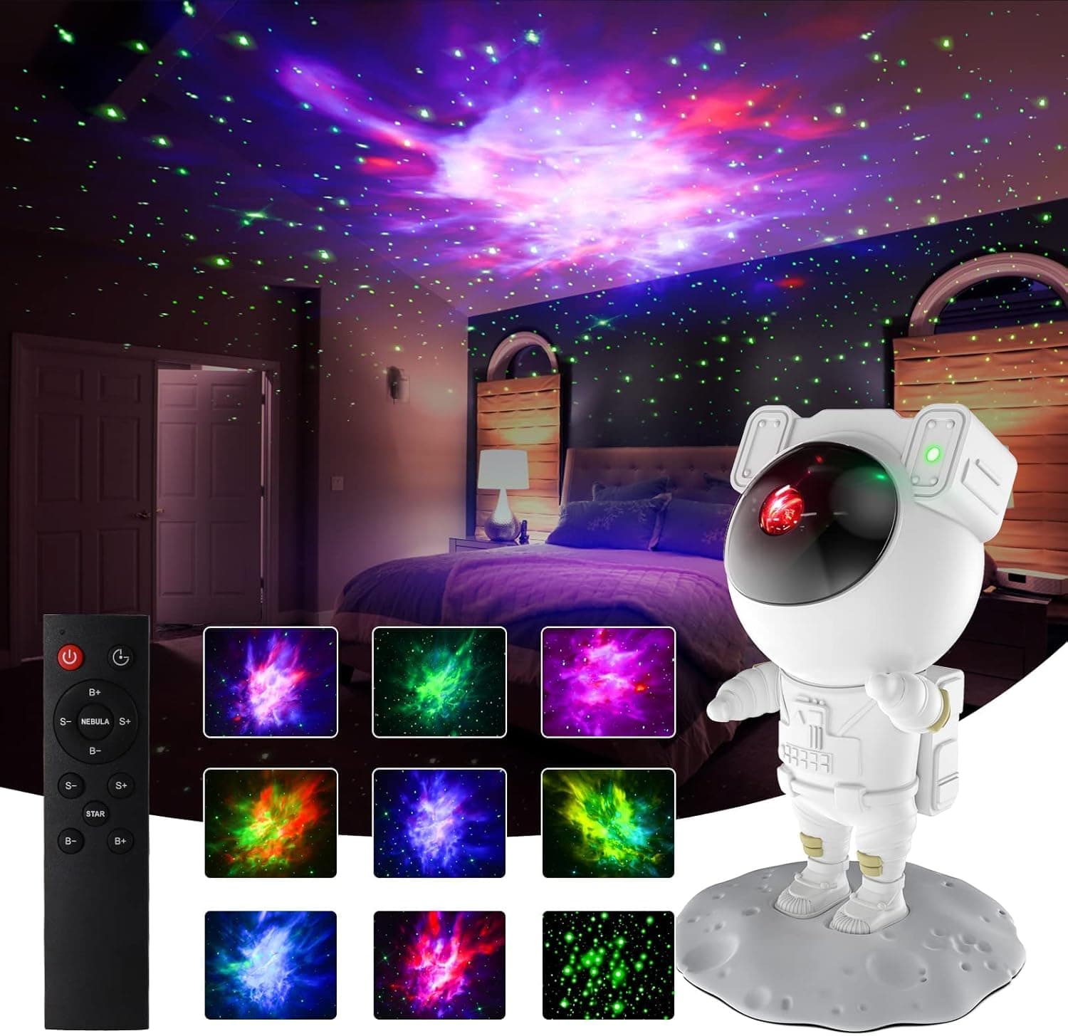 Kids Star Galaxy Night Light Projector with Timer, Christmas Astronaut Space Buddy Projector for Bedroom, Ceiling, Decor Planetarium Ambiance Gift, 360° Adjustable Starry Sky
