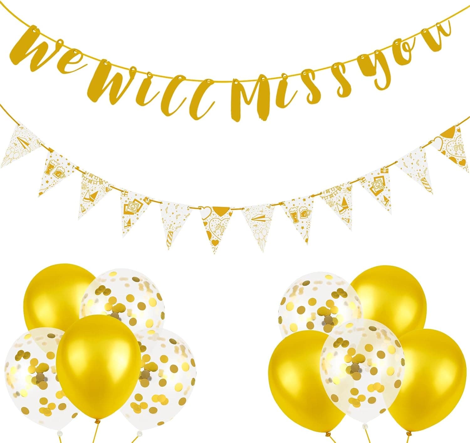 ADXCO We Will Miss You Banner Set with Triangle Flag Gold Banner Bunting for Graduation Retirement Farewell Party Decorations