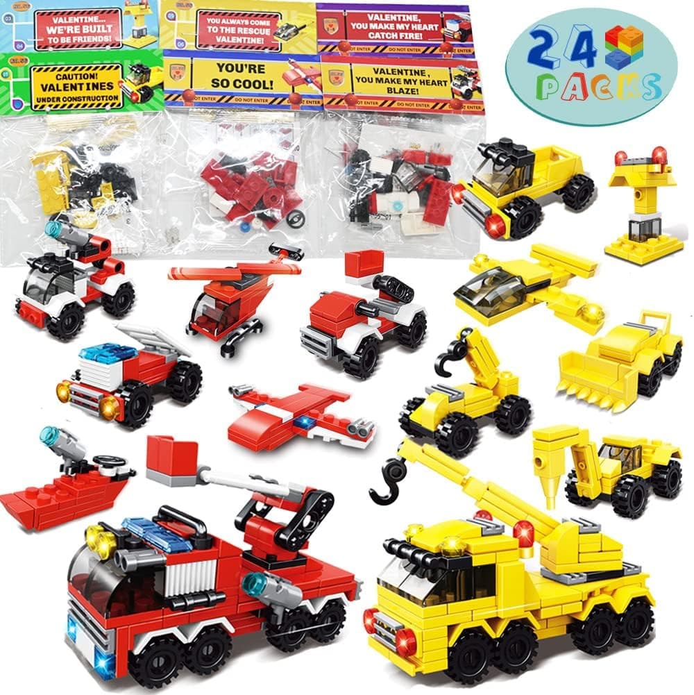 WODMAZ 24 Packs Vehicles Building Blocks Toys Set, City Vehicles Cars Building Blocks for Boys Girls Classroom Gift Exchange, Goodie Bags, Birthday Gifts, Stocking Stuffers, Valentine Party Favor