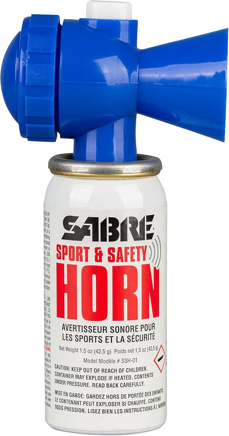 SABRE Sport and Safety Horn, 115 dB Air Horn, 60 ¼ Second or 25 ½ Second Bursts, Audible Up to 1/2-Miles (804-Meters), Perfect for Use at Sporting Events, Boating, Camping, Hiking
