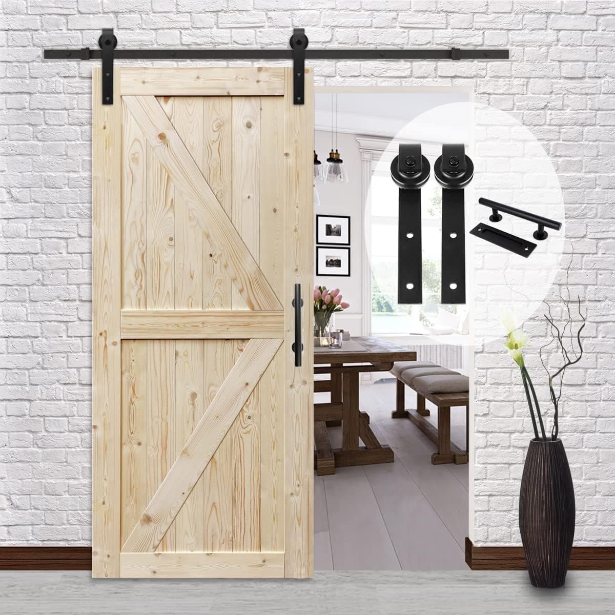 S&Z TOPHAND 6.6 FT (4-17FT) Classic Sliding Barn Door Hardware Kit Whole Set, 12'' Door Handles,Easy to Install, Perfect for Kitchen,Living Room, Bathroom