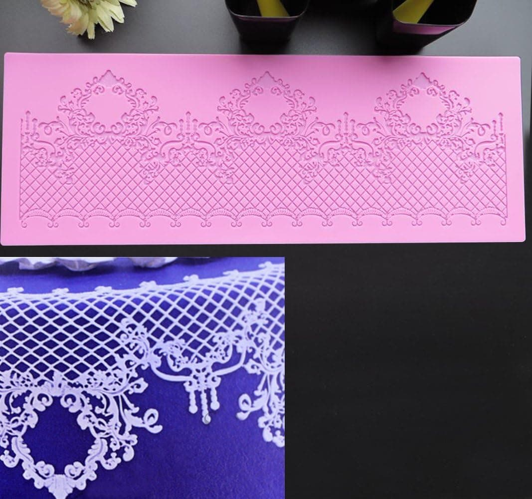 Silicone Lace, KOOTIPS Novelty Giant Lace Silicone Mold Wedding Cake Decor Tools Impression Gum Pastry Tool Kitchen Tool Paste Baking Mould Cookie Pastry (Vines Scrolls Lace A)