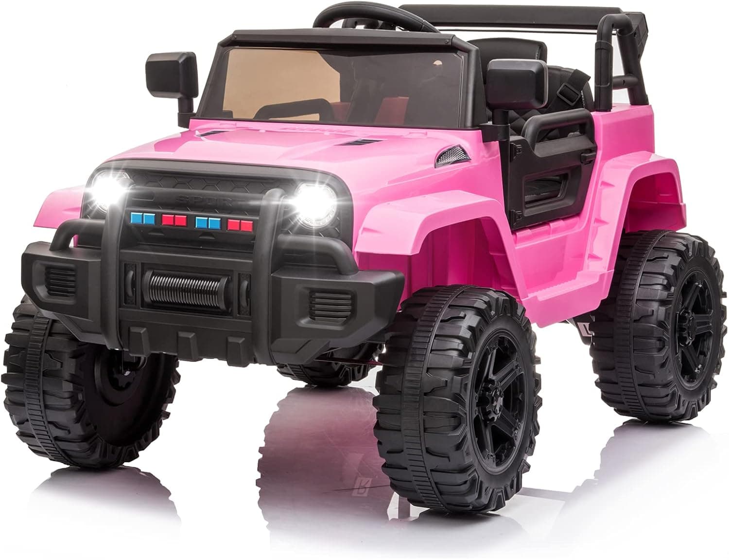 VALUE BOX Kids Ride On Truck 2.4G Remote Control, Kids Electric Ride-on Car 12V Battery Motorized Vehicles Age 3-5 w/ 3 Speeds, Spring Suspension, LED Lights, Horn, Music Player, Seat Belts (Pink)