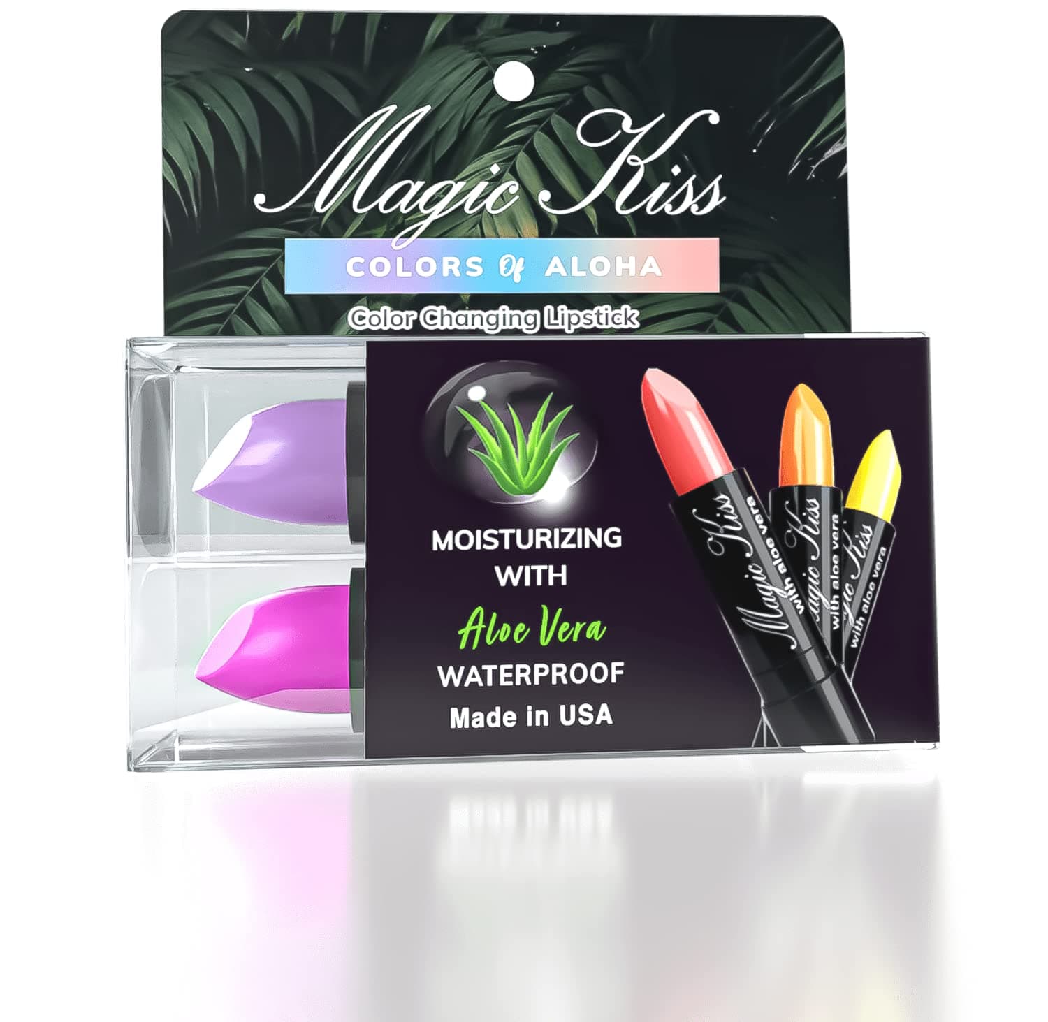 Pack of 6 Magic Kiss Color Changing Matte Lipstick set, Long Lasting Nutritious Lips Moisturizer Magic Temperature Color Change Lip Balm with Aloe Vera PH Lipstick Beauty Cosmetics Makeup MADE IN USA (2 Pack - Magenta & Lavender)