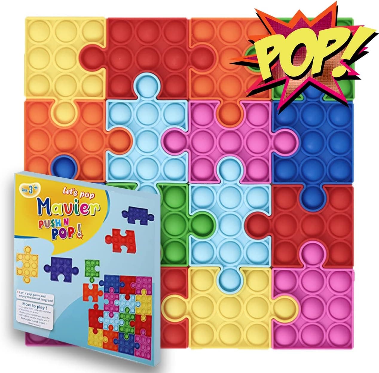 Mavier Puzzle Toys, Soft Silicon Push Pop Fidget Puzzle Toys, Kids Brain Activity Puzzle Toy, Stress Relief Toys for Kids [210x210x1.5cm] (Multi Color)