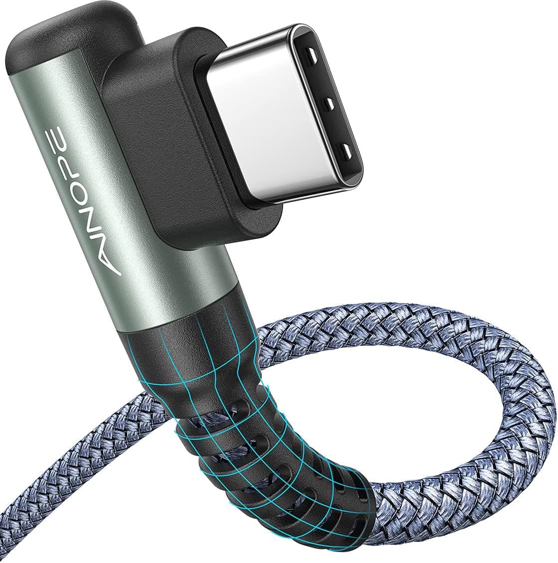 AINOPE USB C Cable 10FT 3.1A Type C Charger Fast Charging, Right Angle USB Type C Cable, Nylon Braided USB C Charging Cable Compatible with Galaxy S10 S9 S8 Plus, A51 A11 A10 A20, LG V50 V40 G8 G7