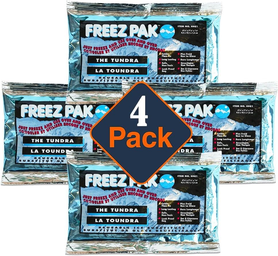 Lifoam Soft Freeze Packs, 4 Pack - Set of 4 Long Lasting Reusable Freezer Ice Packs for Lunch Boxes, Coolers, Injuries and More (8 Oz Gel, 4x8 Inches)