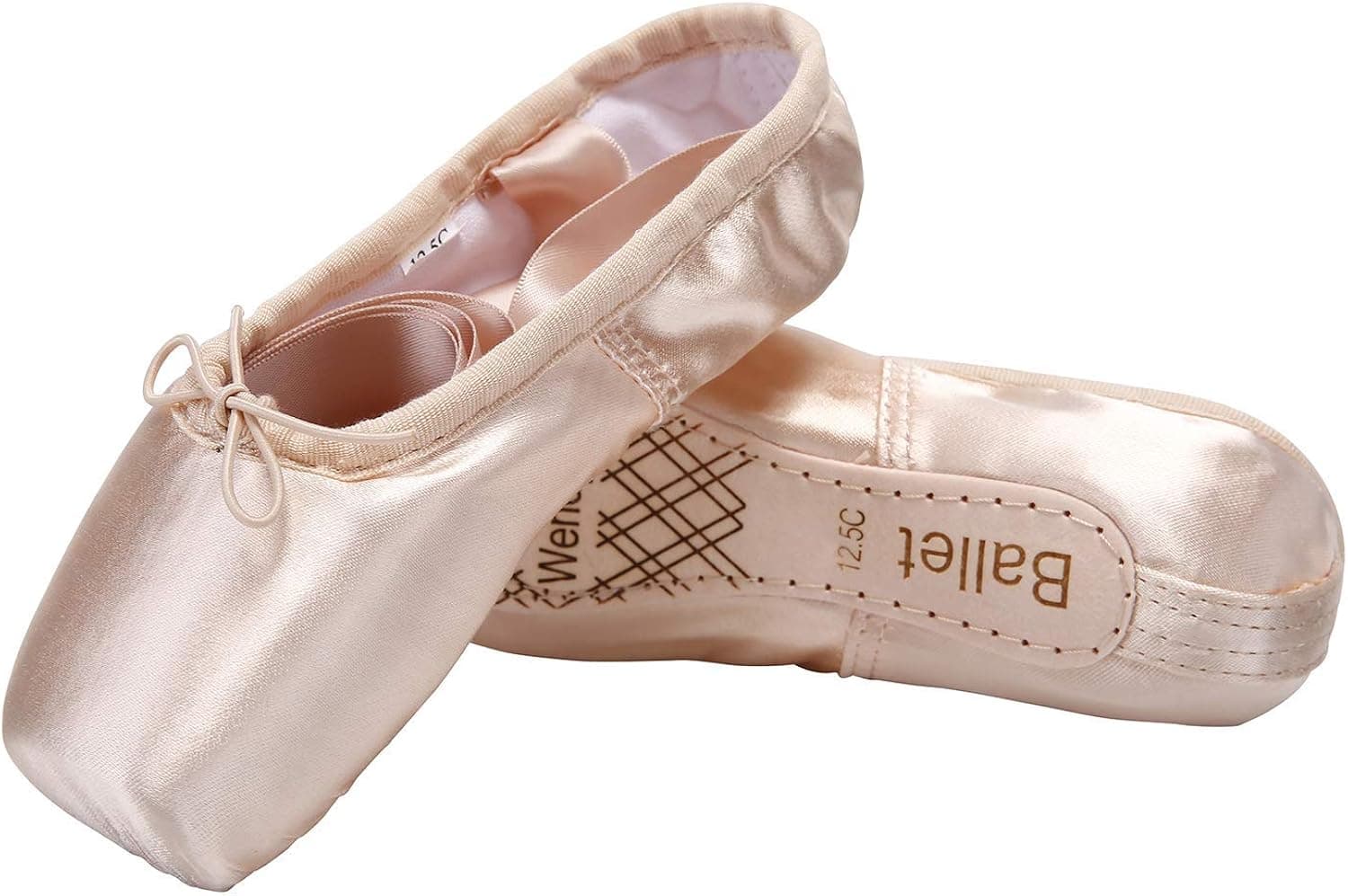 WENDYWU Girls Womens Dance Shoe Pink Ballet Pointe Slippers Ballet Flats Shoes with Ribbons Toe Pads Black Pink Red