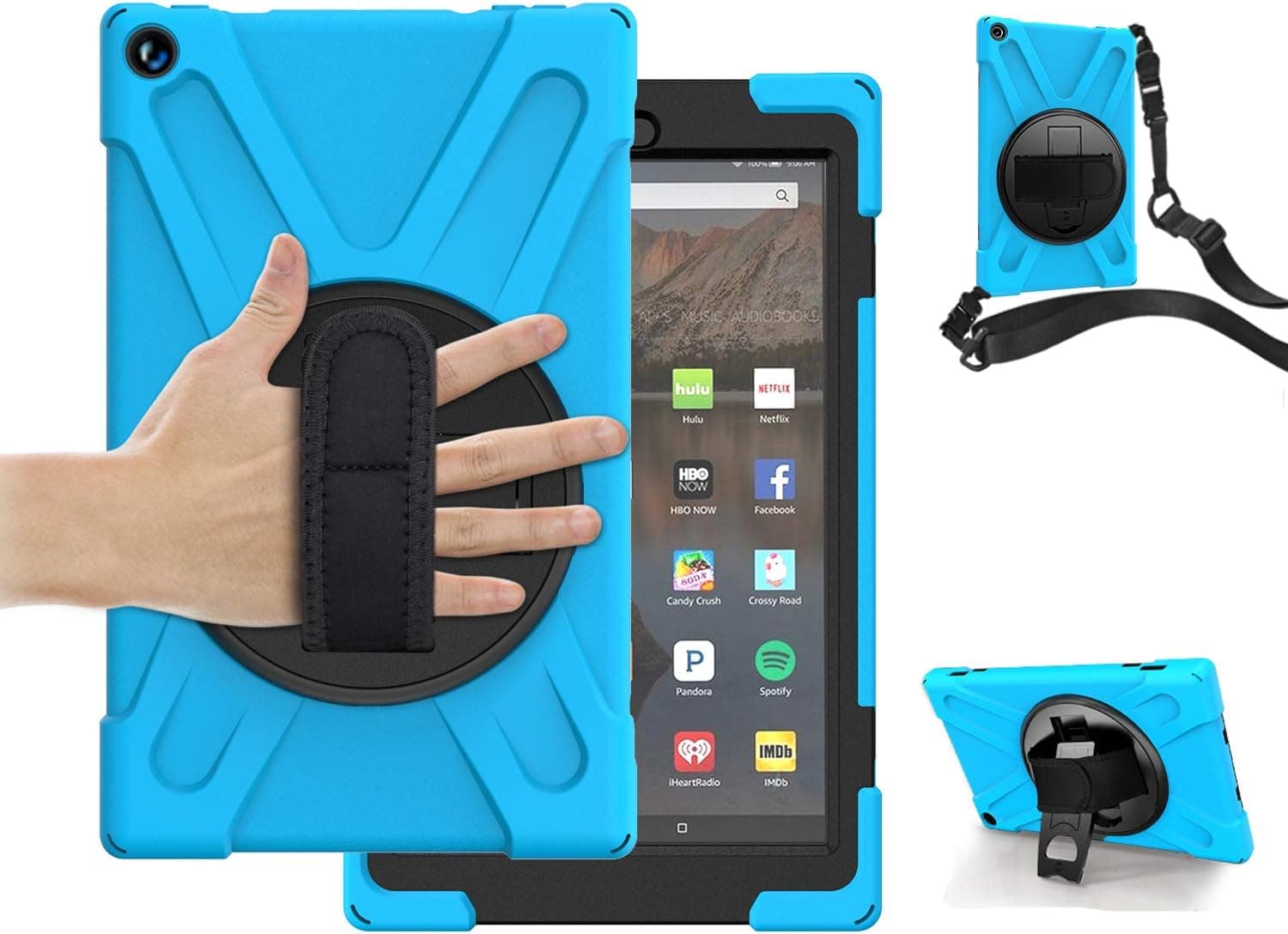 TSQ Fire HD 10 Tablet Case for Kids 9th 8th 7th Generation | Fire 10 Tablet Case 2019/2018/2017 (NOT for 11th 2021) Heavy Duty Rugged | Kindle Fire HD 10 Case w/Stand Hand Shoulder Strap | SkyBlue