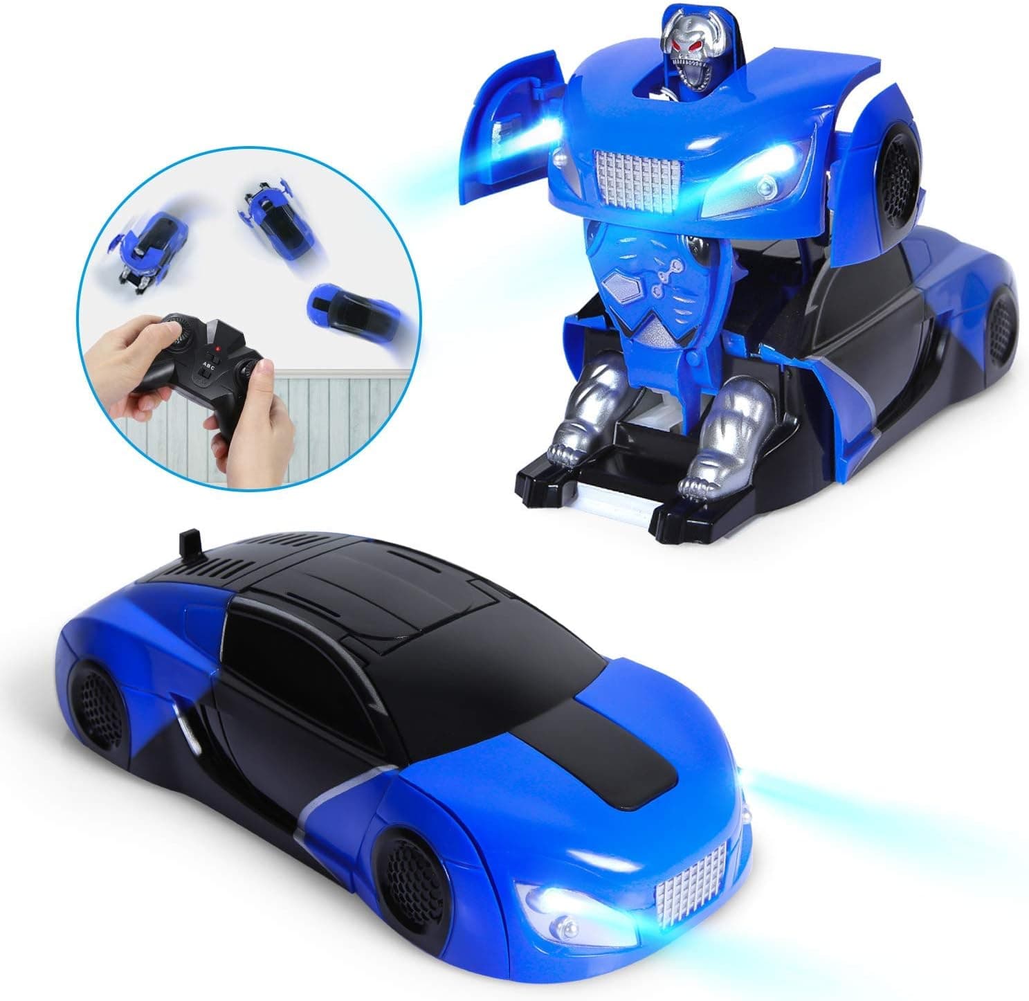 Zoostliss Transform Toy Remote Control Car Wall Climbing for Boys Girls Age of 3, 4, 5, 6,7,8-16 Year Old One-Button Deformation 360° Rotating RC Robot Cars with LED Light Intelligent Vehicle