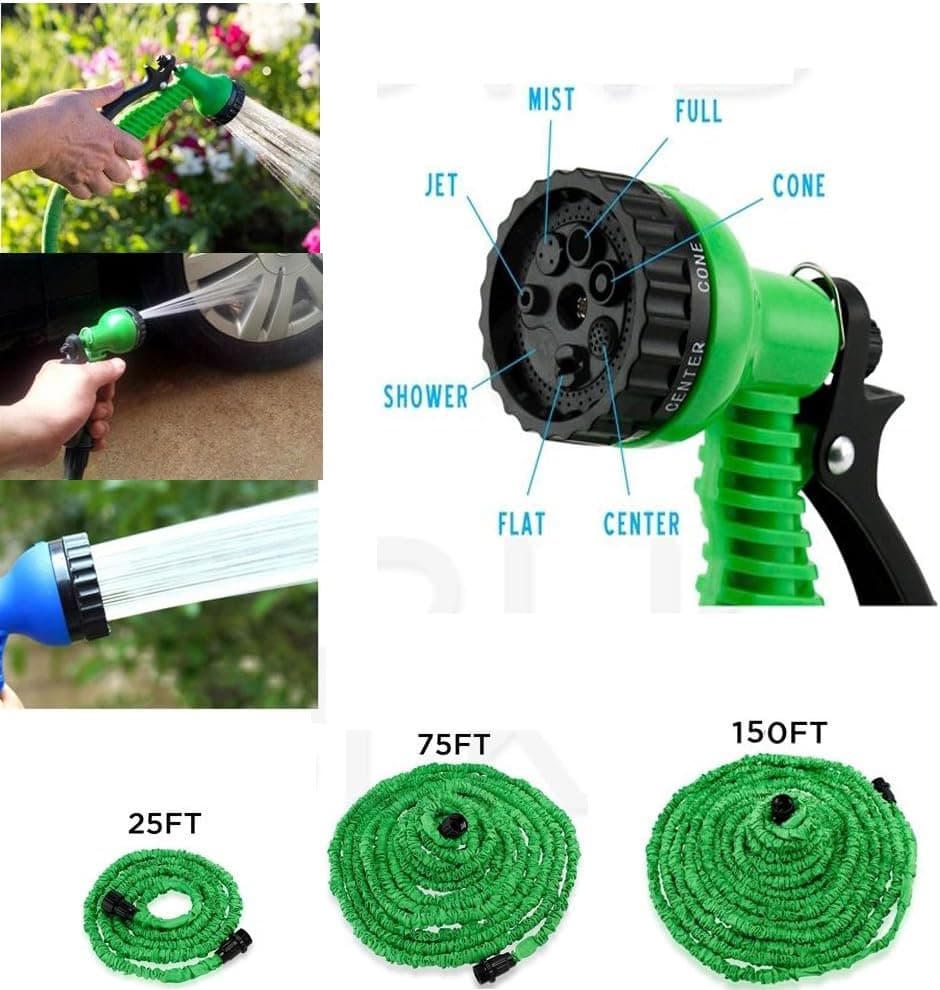 vanki 25 75 150 Feet Expandable Flexible Garden Water Hose w/Spray Nozzle 75FT Green 1pcs