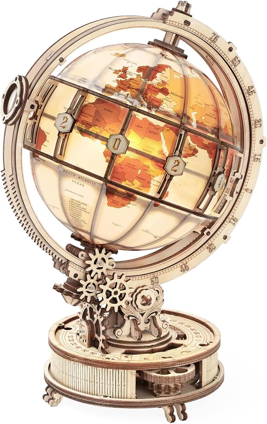 Rowood 3D Puzzles for Adults, DIY Wooden Model Kit for Adults to Build, STEM Mechanical Building Kit with LED, Birthday Luminous Globe