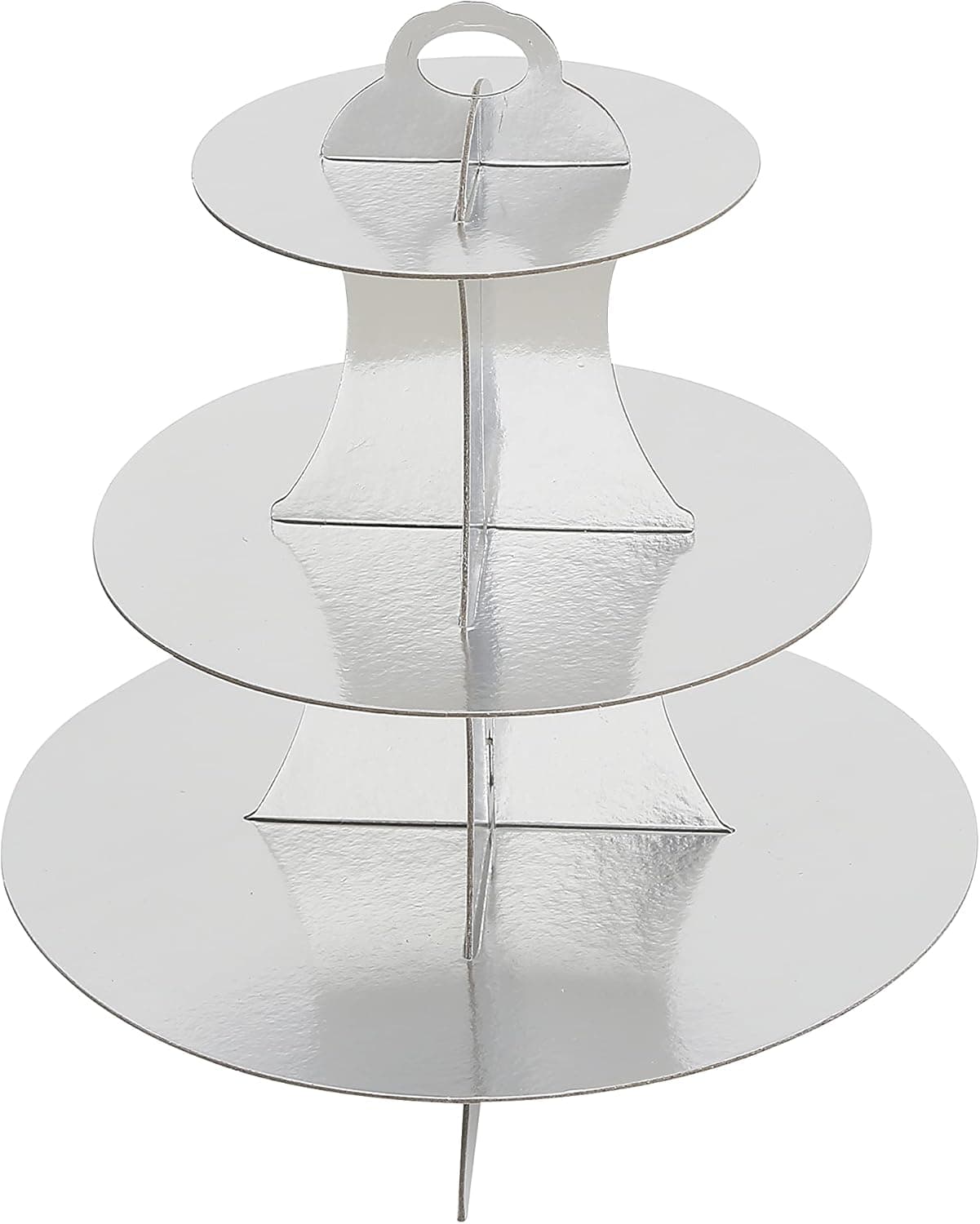 3-Tier Round Cardboard Cupcake Stand Pastry Serving Platter Party Dessert Tower (Silvery)