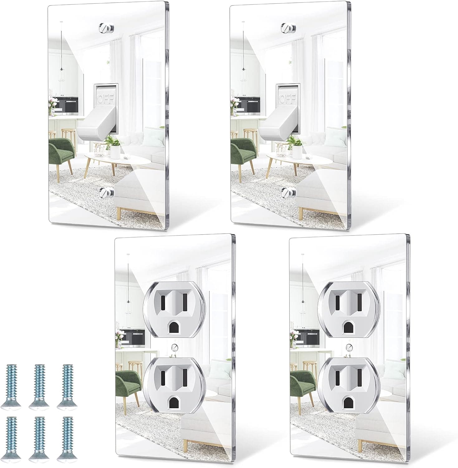 Mirror Light Switch Plates Outlet Covers Acrylic Duplex Wall Plate Mirrored Clear Electrical Outlet Cover Decorative for Office Bathroom Indoor Outdoor Supplies (Shiny Style, 4 Pieces)