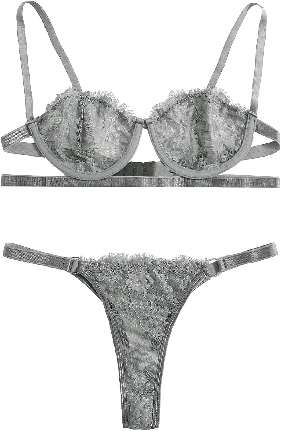 SheIn Women's 2 Piece Sexy Lace Strap Bralette Bra and Panty Lingerie Set Push Up