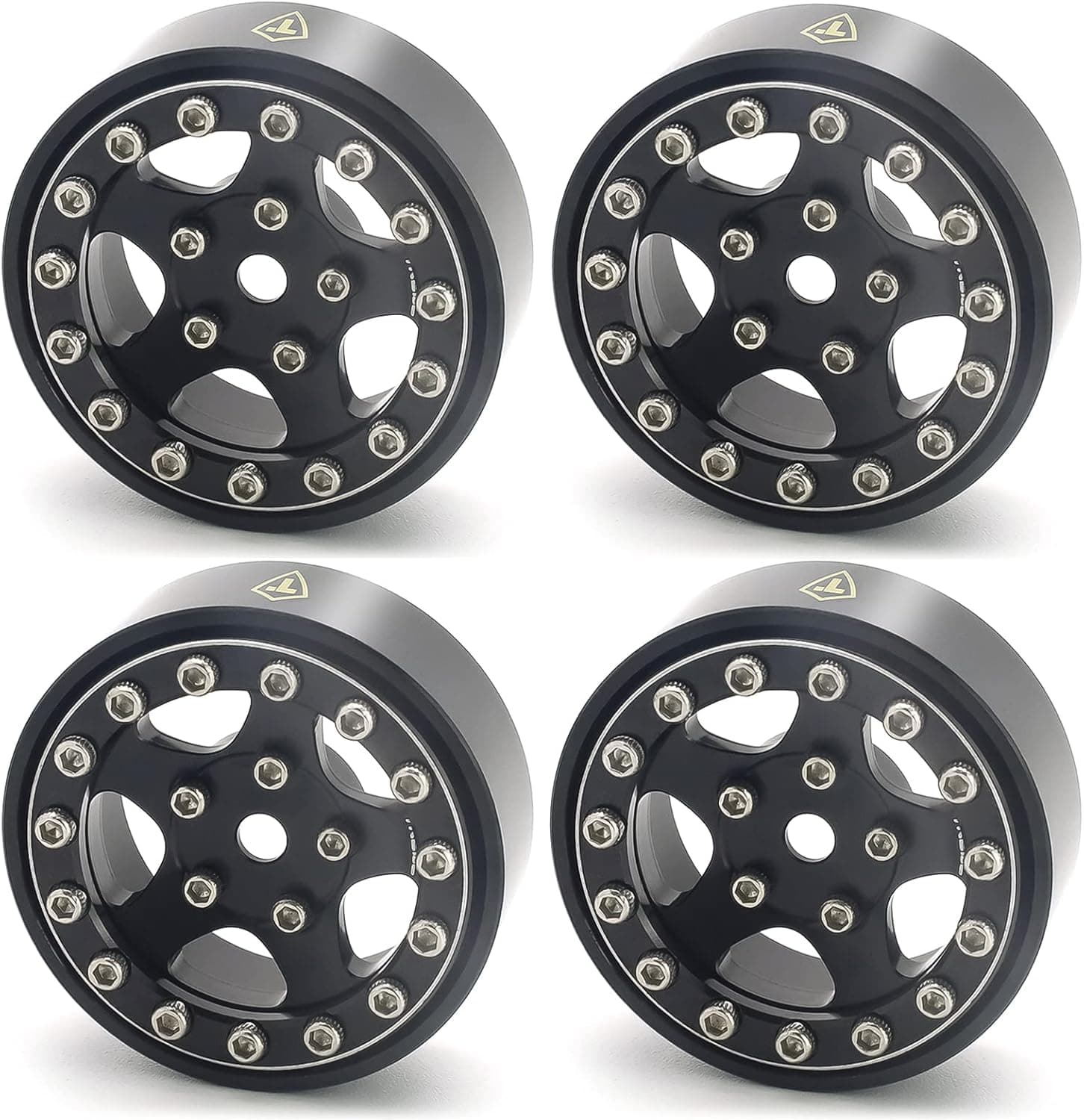 Treal 1.0 Beadlock SCX24 Wheels (4P) Classic 5-Star 1" Micro Beadlock Wheels for Axial 1/24 Crawler 22.4g (Black-Black)