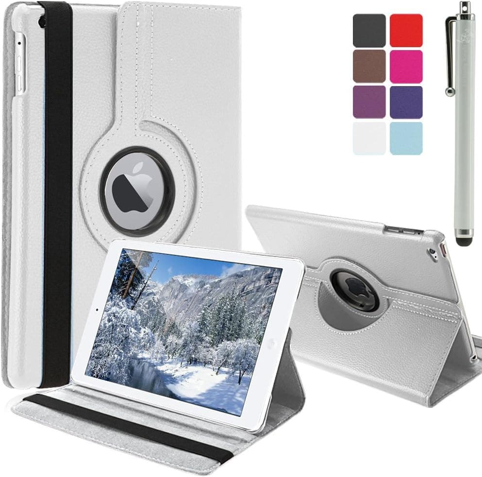 iPad Air 2 Case, LK Luxury 360 Rotating Magnetic Smart PU Leather Case Cover For iPad Air 2 with Wake & Sleep Function (Will not fit iPad Air 2013 Released Version) + Stylus Pen (360 Rotating Case White)