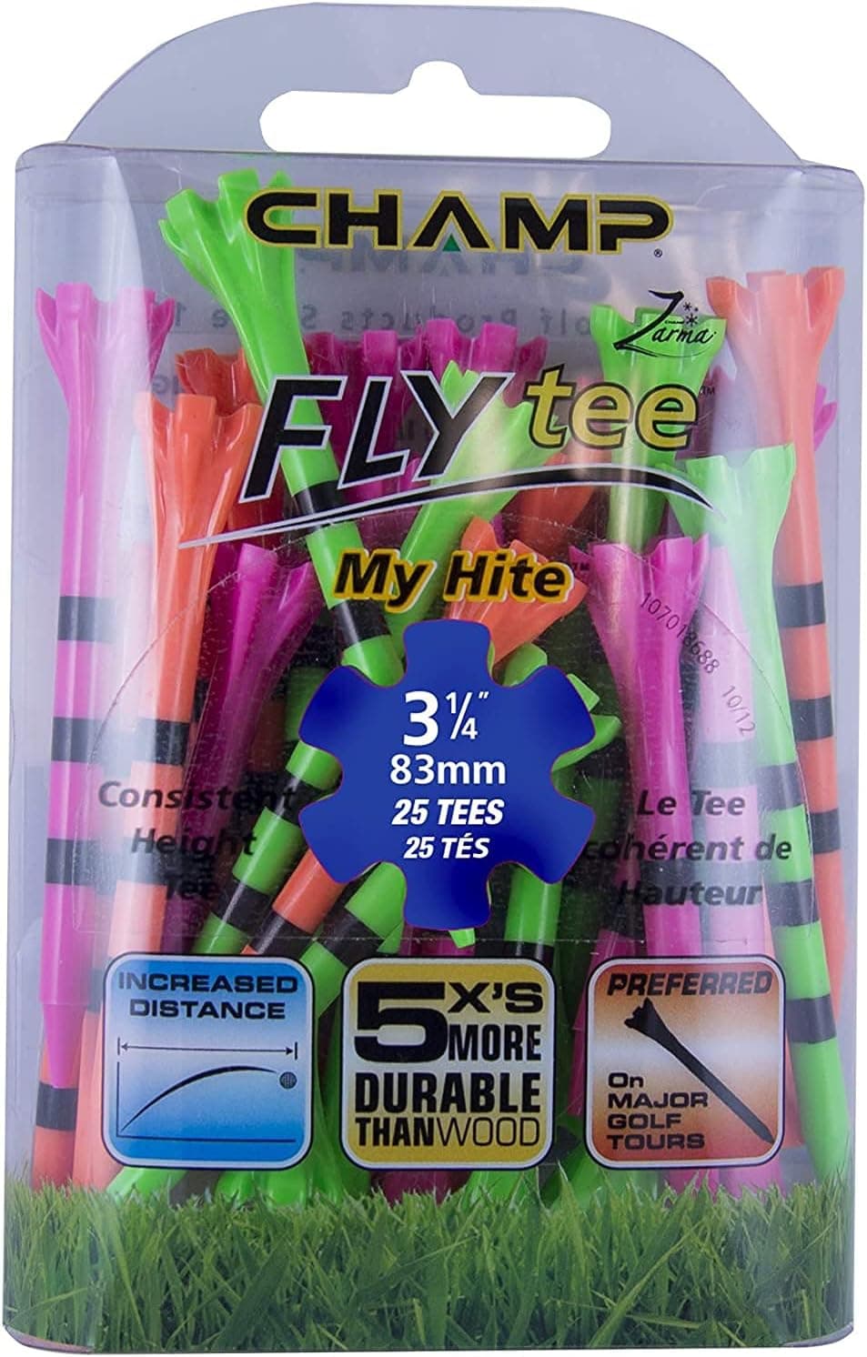 Champ 86513 Zarma Flytee My Hite 3-1/4" 25 Count Citrus Mix with Black Stripes Golf Tees (NEW-Citrus Mix/Black Stripes, NEW-3-1/4")