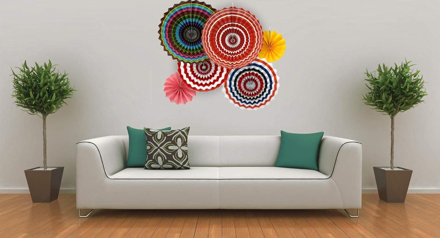 Adorox Set of 12 Vibrant Bright Colors Cino De Mayo Hanging Paper Fans Rosettes Party Decoration for Holidays 8" 12" 16" Various Sizes Fiesta (2 Pack) (Blue)