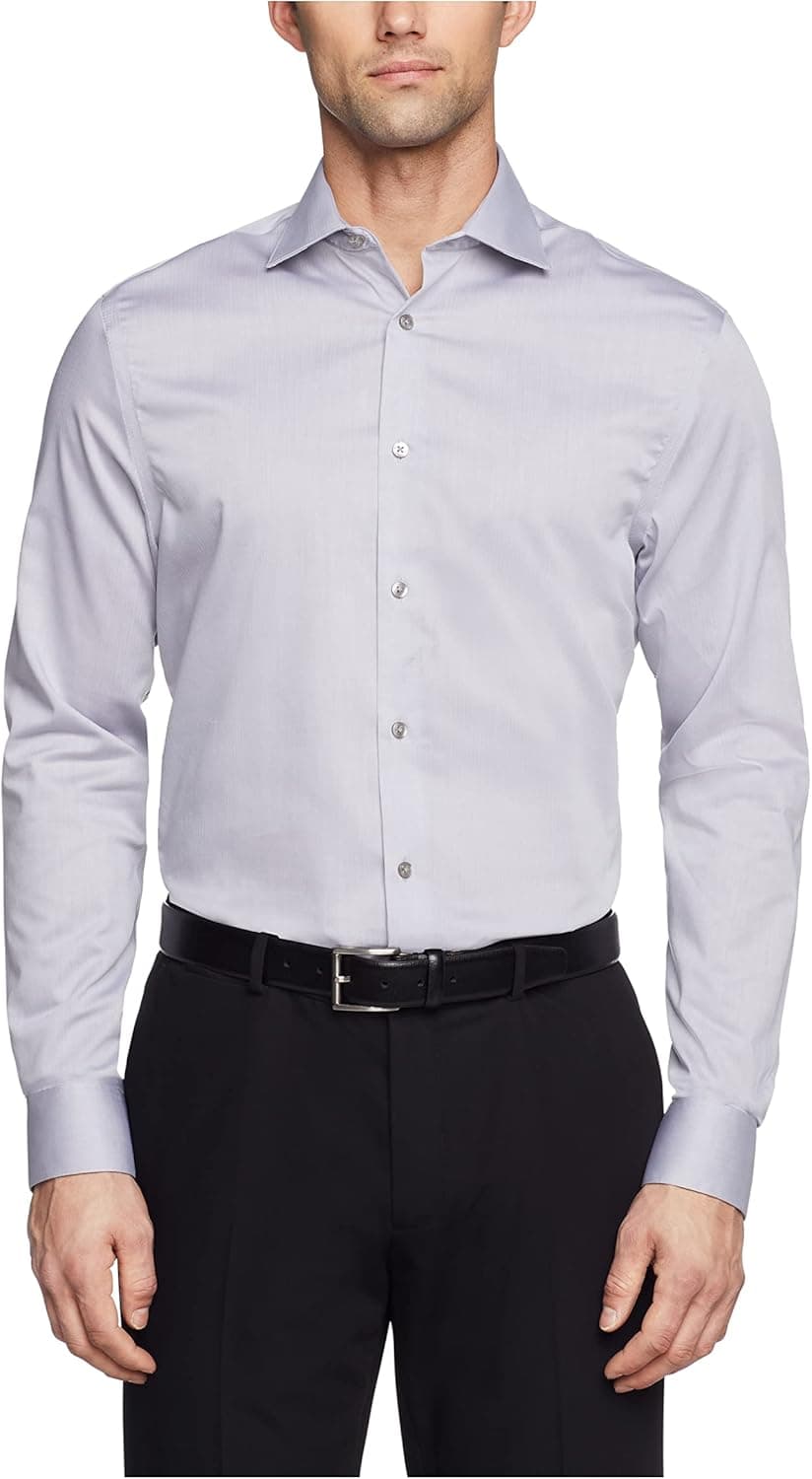 Calvin Klein Men's Dress Shirt Regular Fit Non Iron Herringbone