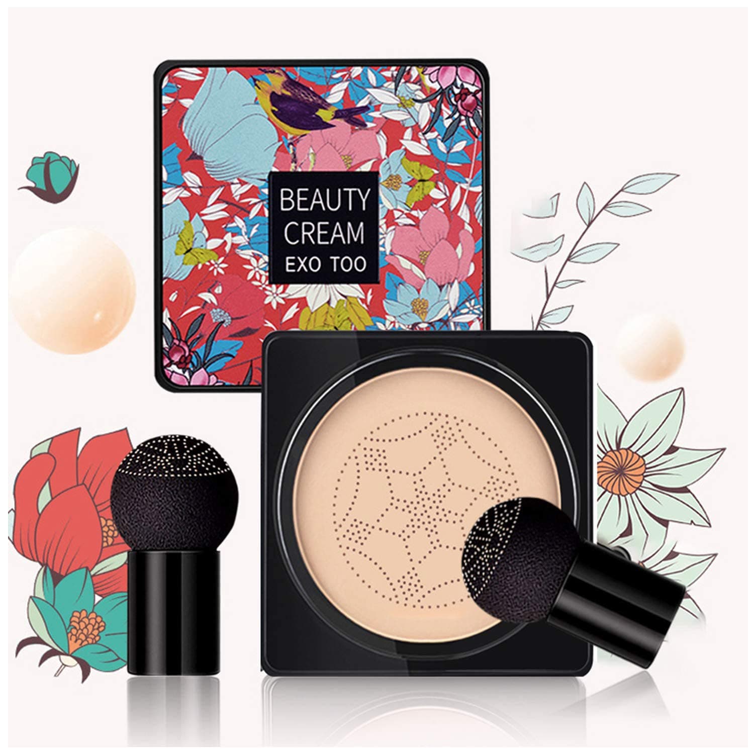 NUIBO Air Cushion CC Cream Foundation Moisturizing Long Lasting Matte Concealer Light Weight Smoothly Water Proof Makeup Base Liquid Foundation with 2PCS Mushroom Head【Ivory/Unscrew Lid】