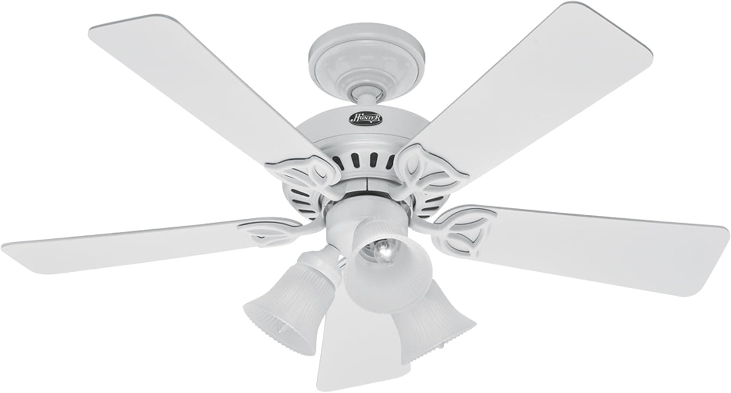 Hunter 20436 Beacon Hill Three-Light 42-Inch Five-Blade Ceiling Fan, White with Frosted Globes