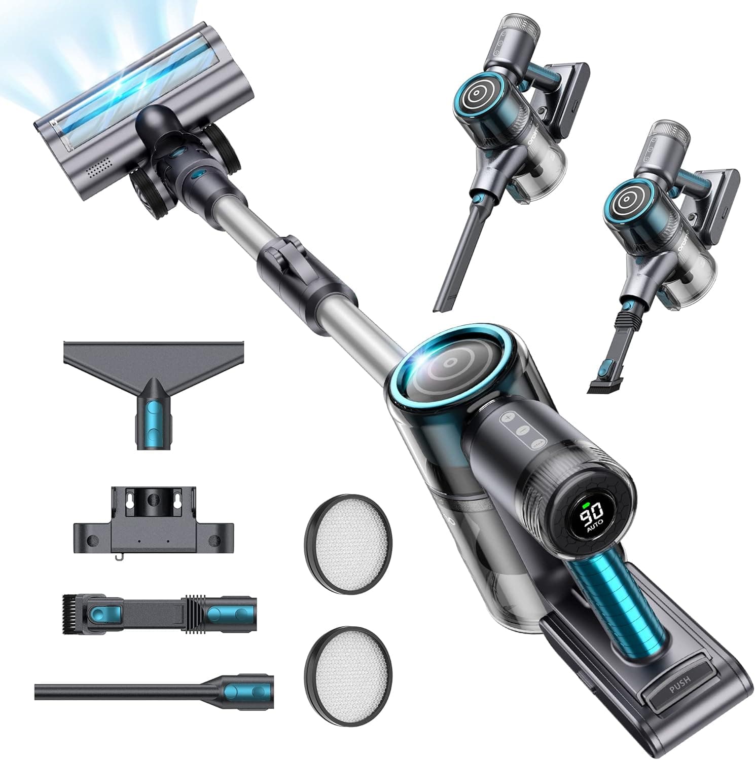 Oraimo 110AW/ 27 Kpa Cordless Stick Vacuum, Lightweight Cordless Vacuum Cleaner, Stick Vacuum Cleaner with Foldable Tube, 2500mAh* 7 Detachable Batteries, Easier to Maneuver