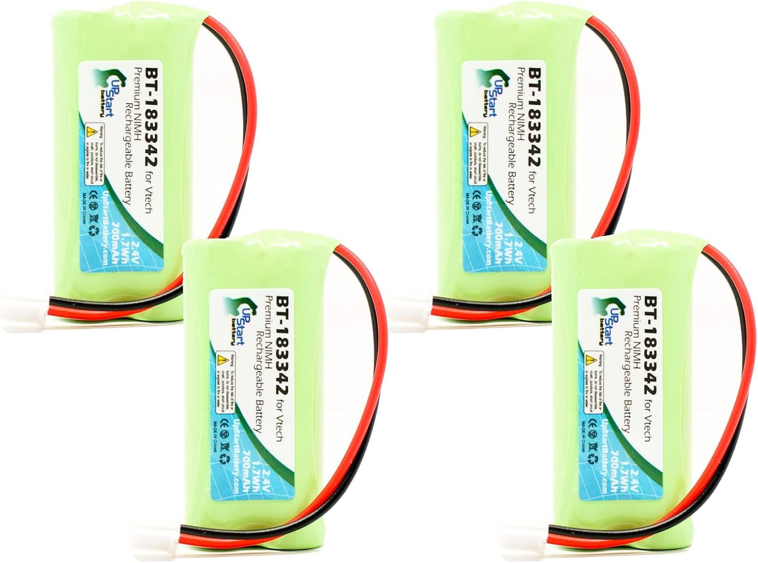 4 Pack - Replacement for AT&T BT18433 Battery - Compatible with AT&T Cordless Phone Battery (700mAh 2.4V NI-MH)
