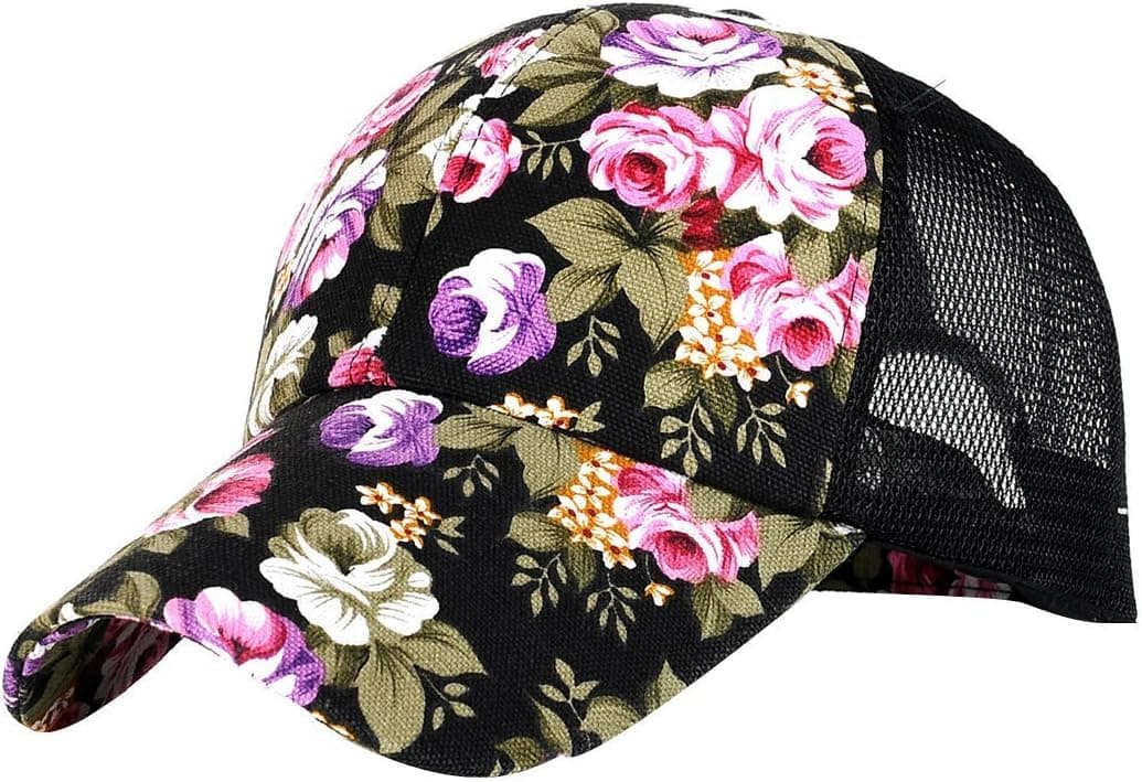 Happy Will Adjustable Floral Trucker Snapback Cap Snapback Baseball Cap Hat for Women Girls with Stylus
