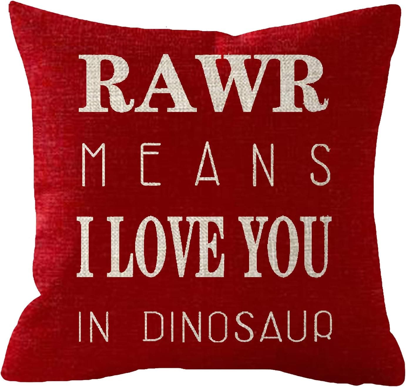 NIDITW Cotton Linen Letters RAWR Means I Love You in Dinosaur Red Throw Pillow case Cushion Cover Pillowcase for Sofa Home Decorative 18x18 Inches