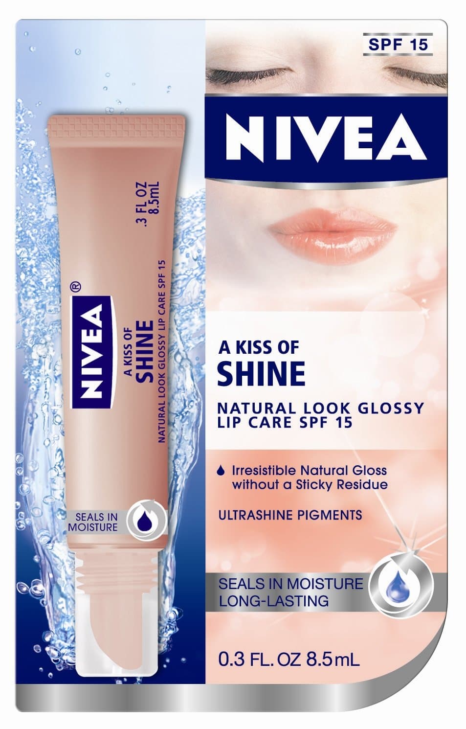 NIVEA A Kiss of Shine Natural Glossy Lip Care SPF 15 Blister Card, 0.3 Ounce