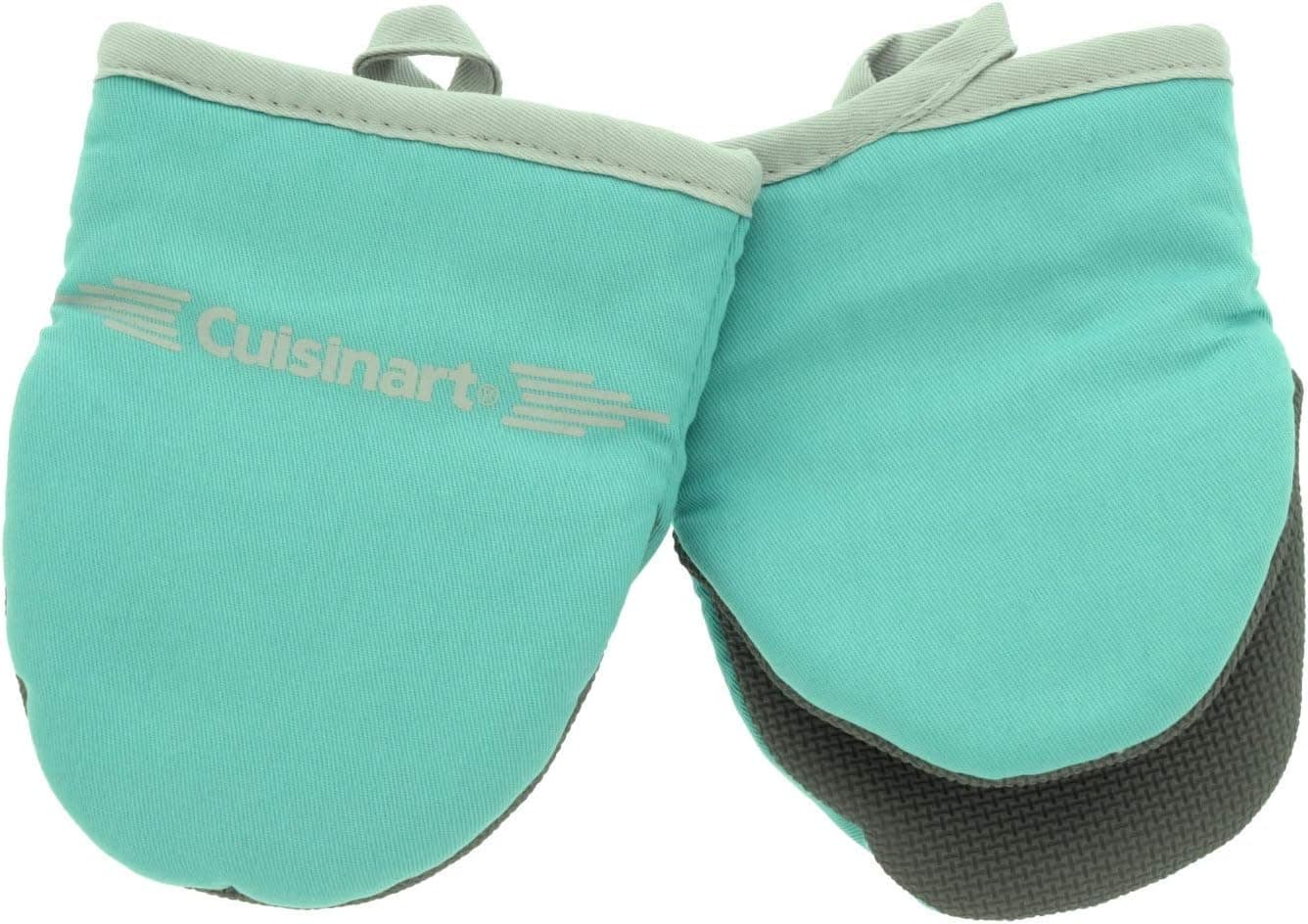 Cuisinart Neoprene Mini Oven Mitts, 2 Pack – Heat Resistant Gloves to Protect Hands & Surfaces w/Non-Slip Grip & Hanging Loop –Ideal Set for Handling Hot Cookware/Bakeware Items – Blue Turquoise