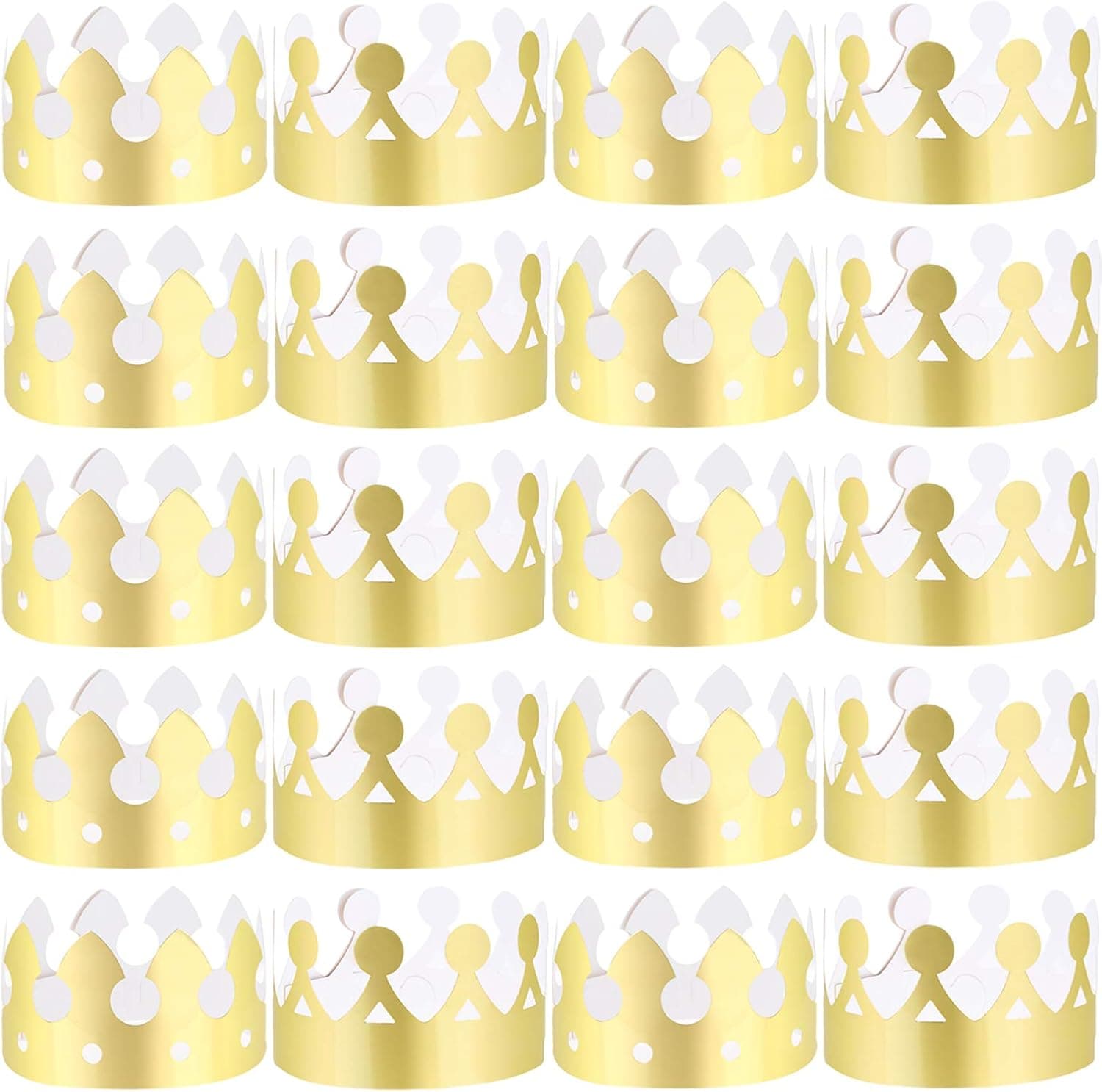 LOCOLO 30 Pieces Gold Paper Party Crowns (2 Style), Paper Crown for Birthday Party Baby Shower Photo Props