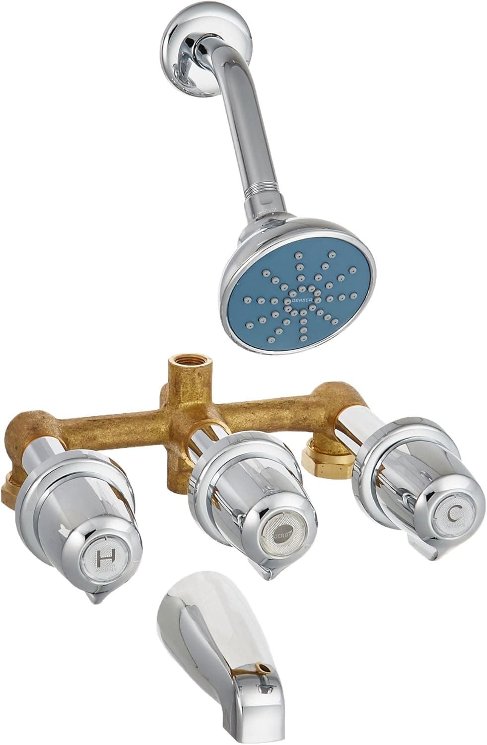 Gerber Plumbing Tub & Shower Set Three Handle Chrome