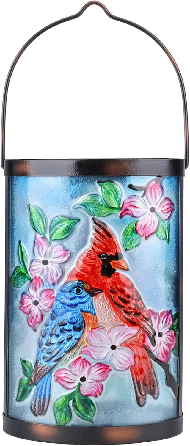 Hanging Solar Lantern Outdoor Waterproof LED Solar Lights Cardinal Decorative Solar Lanterns Tabletop Lamp for Outdoor Patio Garden Yard Decor