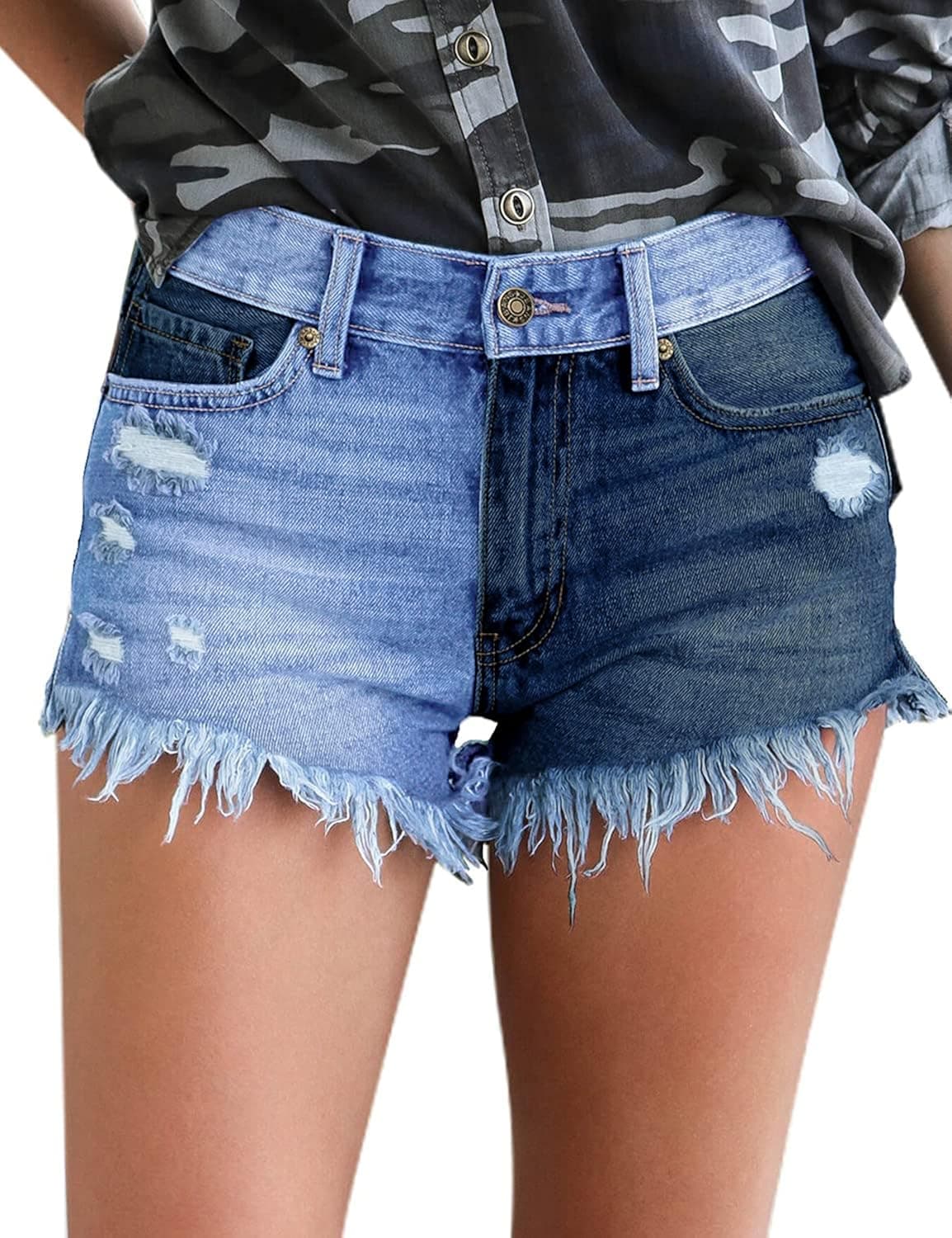 luvamia Women Casual High Waisted Denim Shorts Frayed Raw Hem Ripped Jeans Shorts