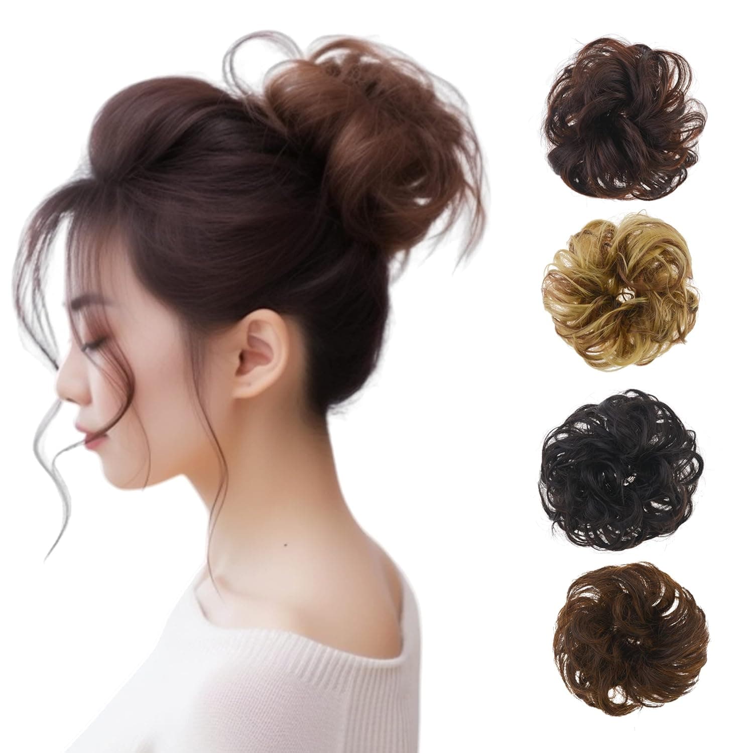 Messy Bun Hair Piece Messy Rose Bun Hair Buns Hair Piece for Women Real Hair Scrunchies Updo Hair Pieces Bun Extension Ponytail Messy Hair Bun(Dark brown)