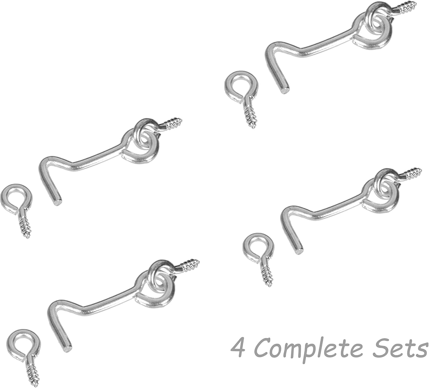 4 Complete Sets ALAZCO Gate Hook & Eye 2-3/8 inch in Length Wood Gates & Screen Door Latching