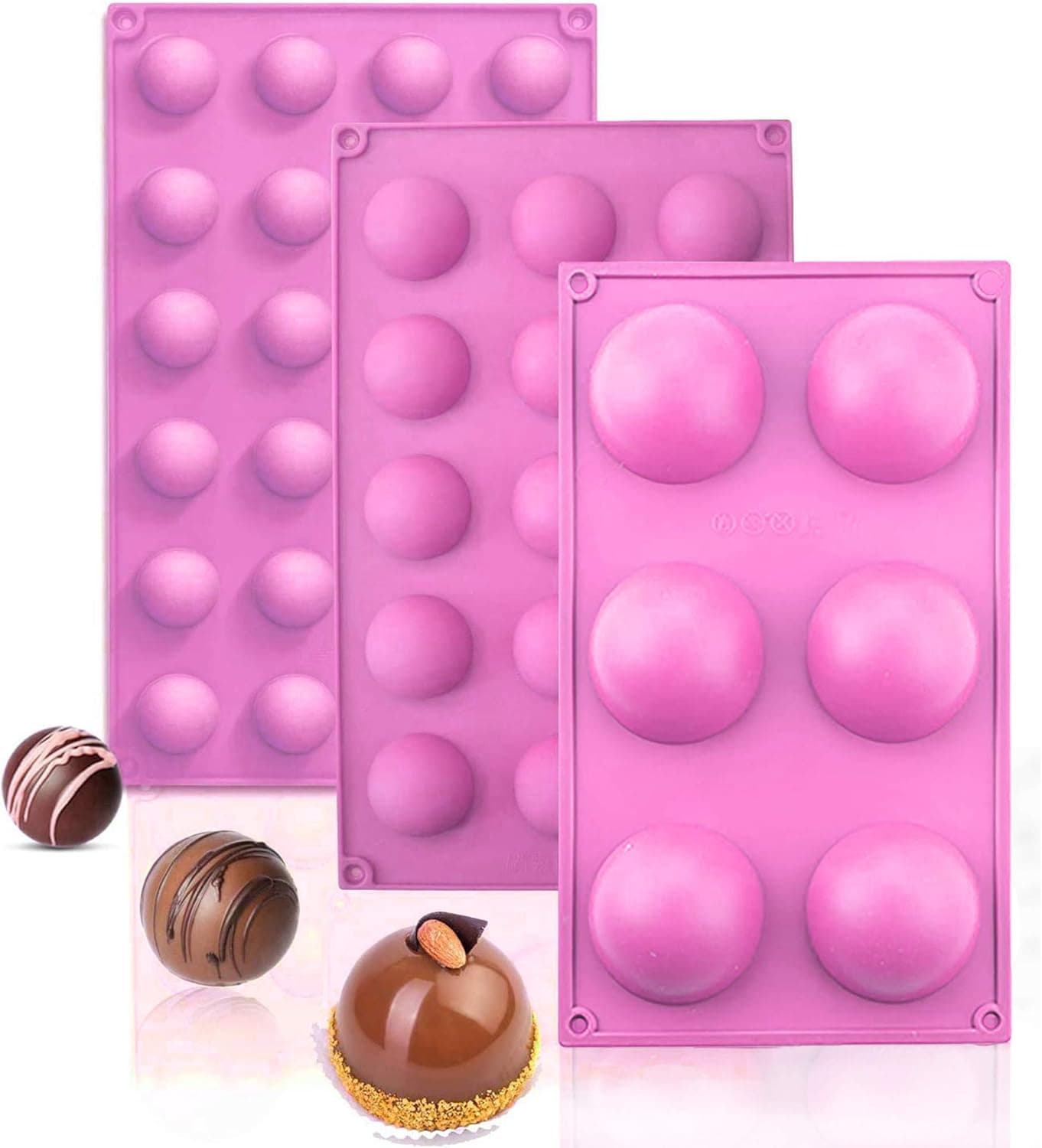 Silicone Molds For Chocolate Silicone Molds For Hot Chocolate Bombs Used to make candy, chocolate, DIY mousse silicone mold (6-15-24 hole pink)
