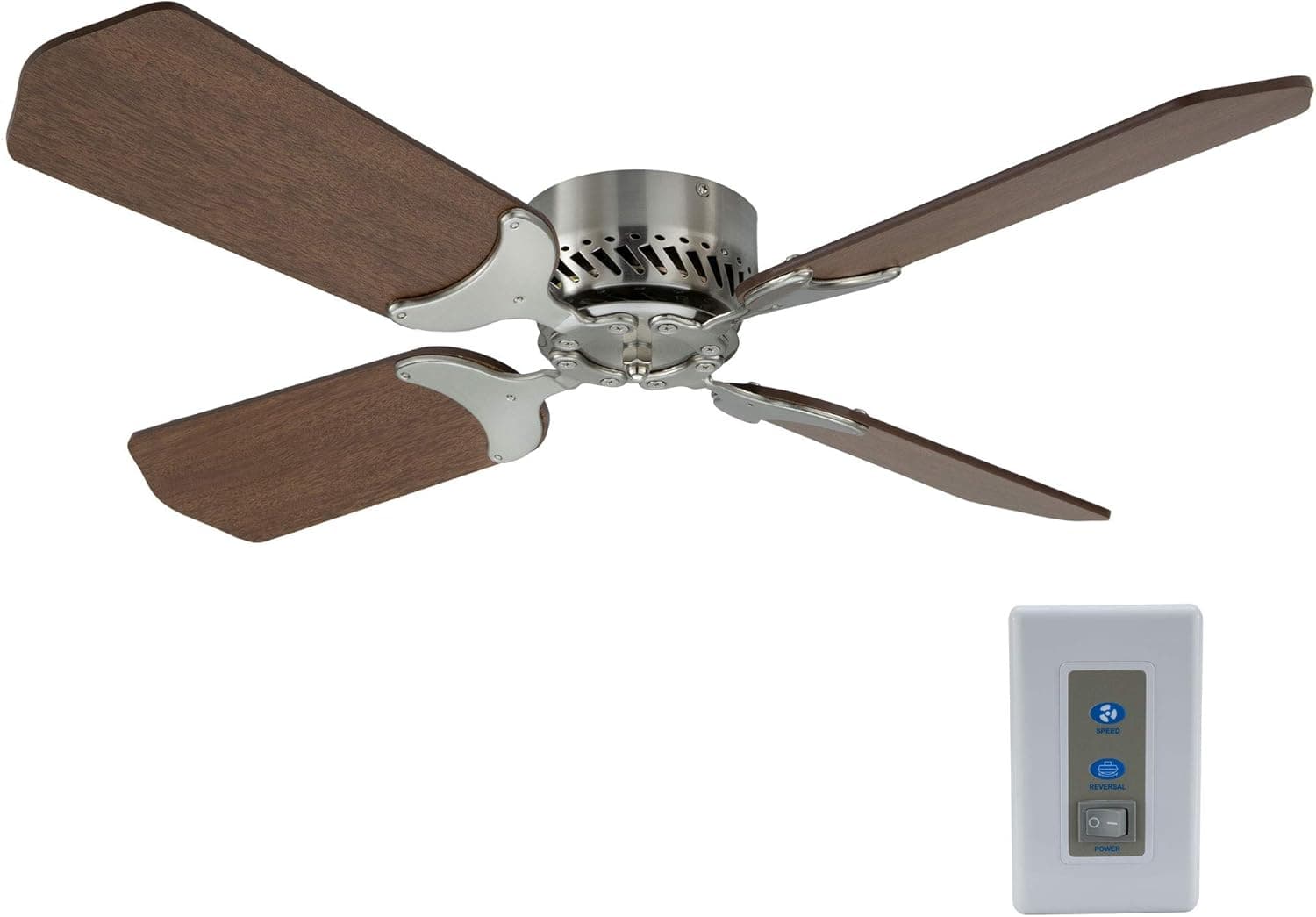 RecPro RV Ceiling Fan | 12V | 36" Brushed Nickel Finish | 4 Blades | Includes Switch (Cherry)
