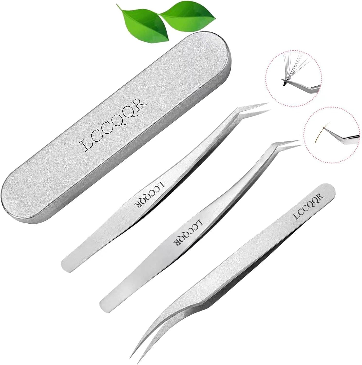 LCCQQR Eyelash Extension Tweezers, Stainless Steel 3Pcs Set Precision Eyelash Tweezers. Professional Lash Tweezers for Volume & Individual Lash Extensions.