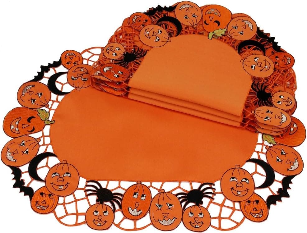 Xia Home Fashions 4-Pack Happy Jack-O-Lanterns Halloween Placemats, 14 by 20-Inch