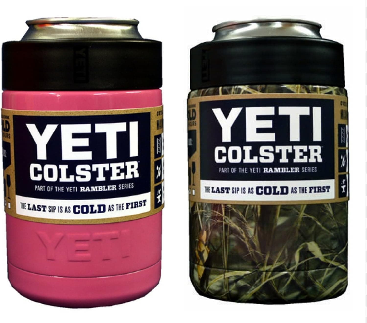 Set of 2 - Yeti Rambler Colster Insulated Stainless Steel Cooler for Can or Bottle (Camouflage and Pink)