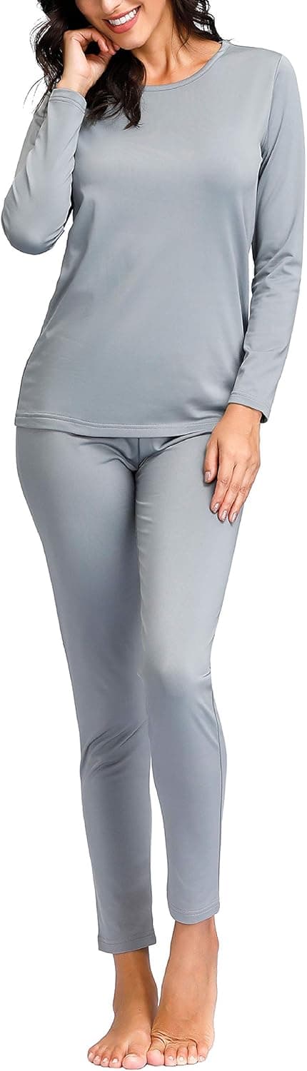 Women Thermal Underwear | Fleece Lined Long Johns Set with ThermicFlex Technology | Layering Fibers, Ultra Soft Breathable Warm Base Layer for Ski Hiking Camping Essentials Gear Grey Medium