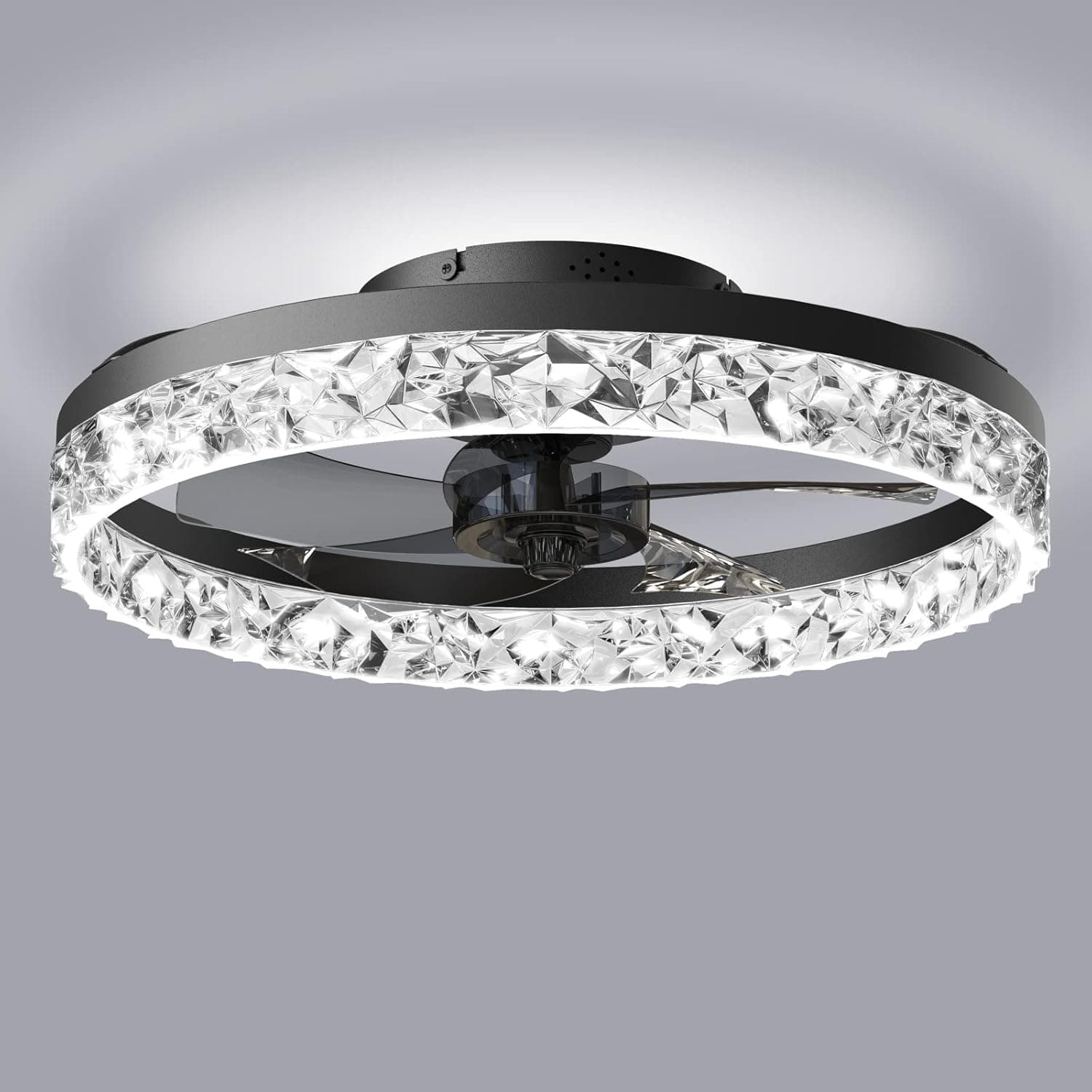 QUMFIXPU Ceiling Fans with Lights Semi Flush Mount Low Profile Fan Light Timing with Dimming LED Remote Control 6-Level Wind Speed 5 Reversible Invisible Blades (19.7in, Black).