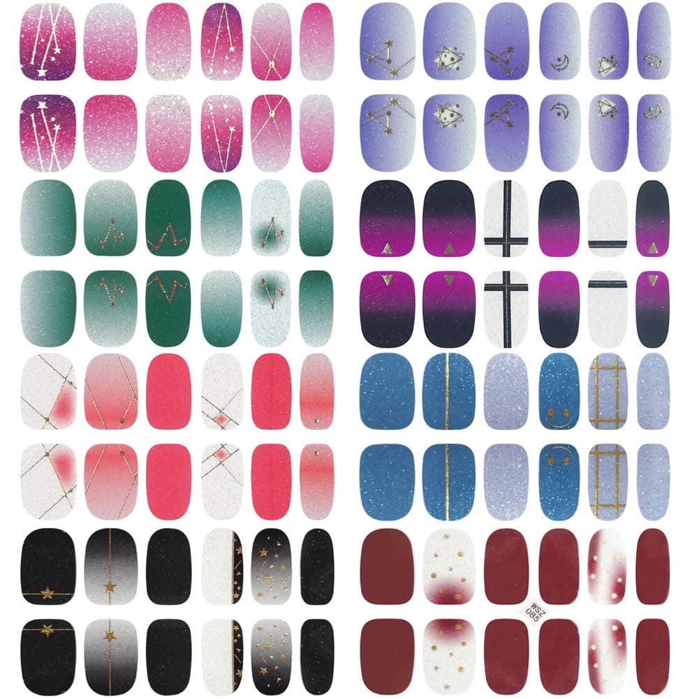 8 Sheets Nail Polish Wraps Full Nail Stickers Decal Nail Polish Strips for Women Manicure Designs Color Nails Strips Glitter Nail Wraps Self Adhesive Sticker Nail Strips for Women Girls
