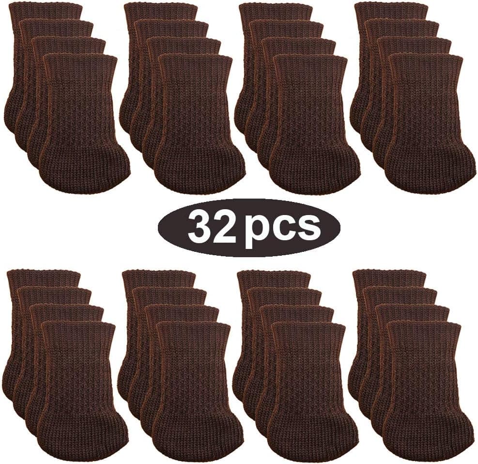 32pcs Chair Legs Socks, Knitted Furniture Leg Floor Protectors, Chair Feet Covers for Bar Stool, Dinning Chairs or Table, Protect Hardwood Floors from Scratches and Reduce Noise by YUKSY (Brown)
