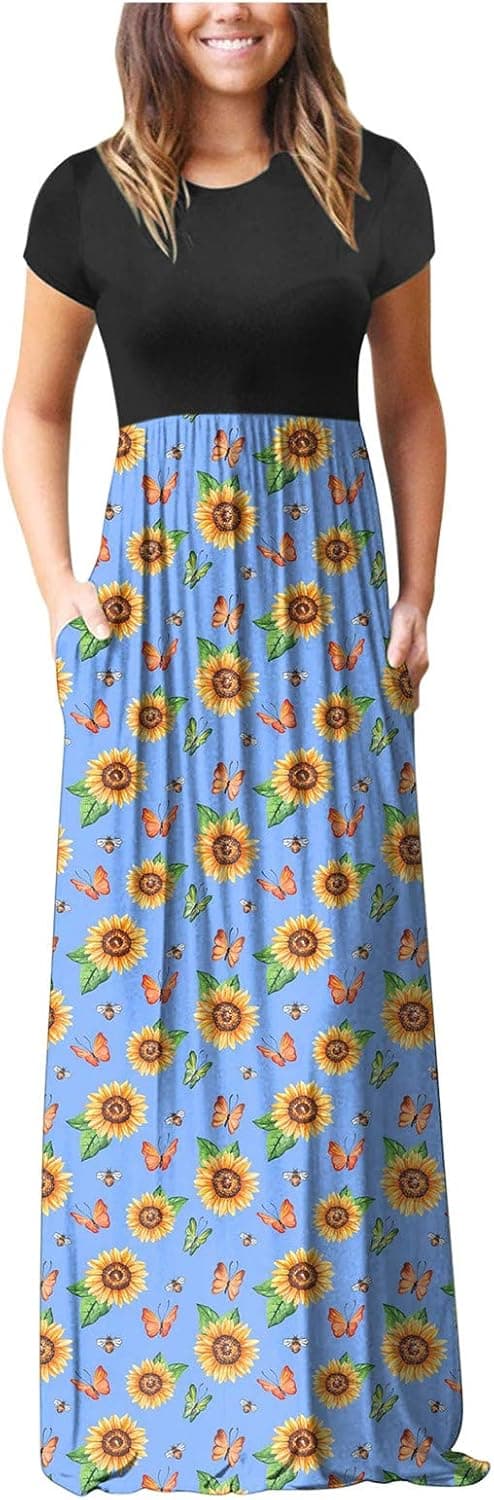 Ulanda Elegant Women's Maxi Dress Floral Printed Fashion Long Sleeves Casual Tunic Cocktail Party Dress